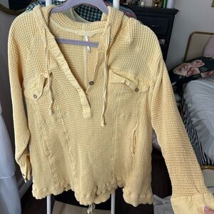 Free People Yellow Waffle Knit Hoodie
